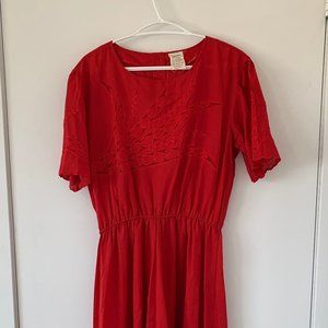 Vintage red midi dress with embroidered detail